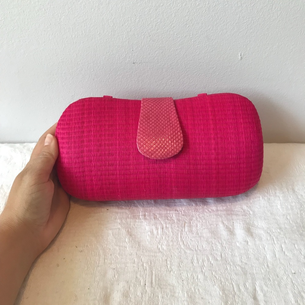 Hot Pink Handbag Clutch W/Python - Picture 2 of 7